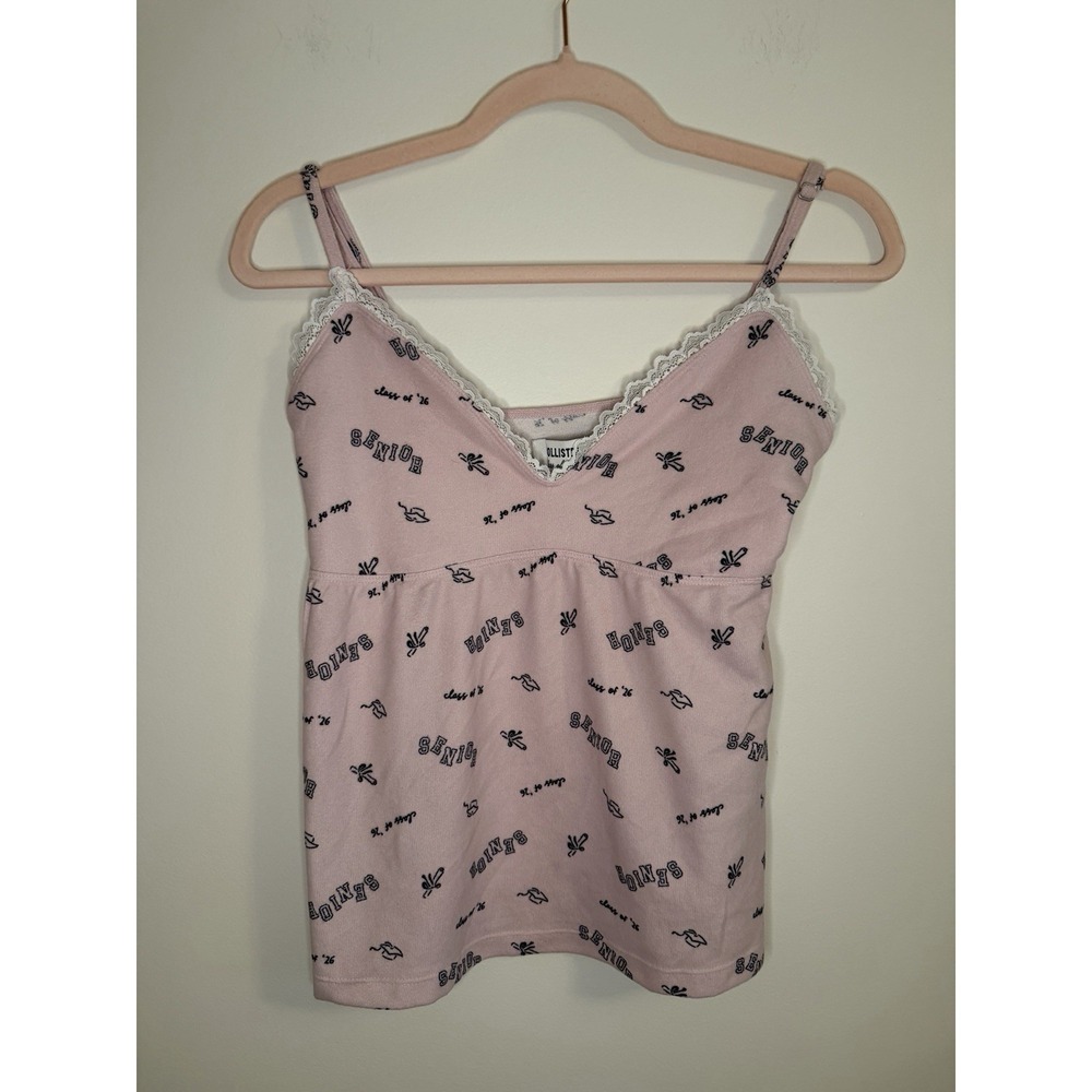 Hollister Pink Senior Class of 26 Lace Cami Tank Top Coquette Medium M - Picture 1 of 5